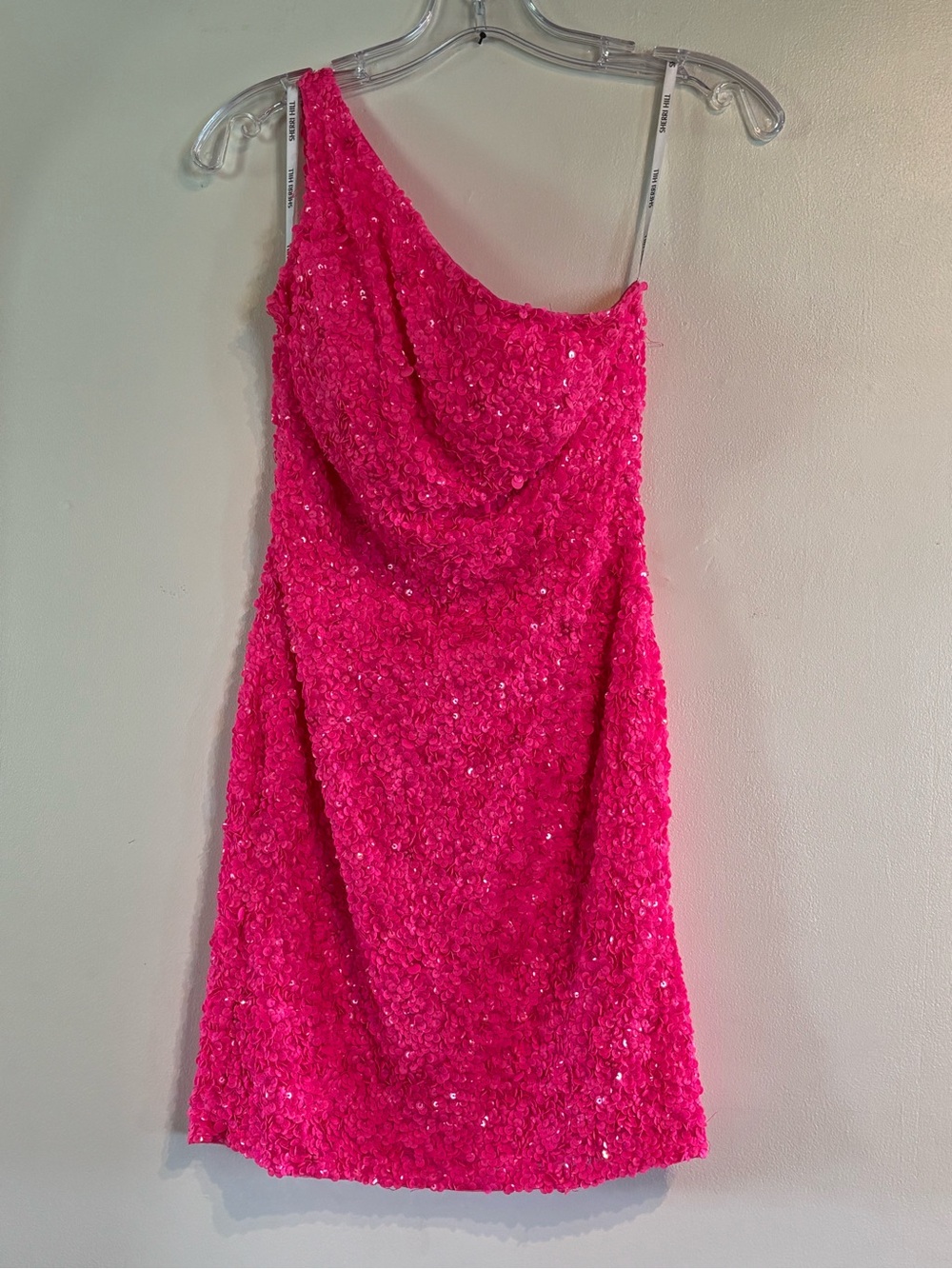 Sherri Hill Neon Pink One-Shoulder Dress - Picture 3 of 13